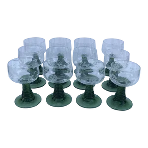 Mid 20th Century Vintage Schott-Zweisel Green Beehive Stem Glasses, Set of 12