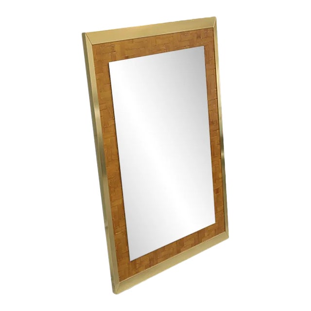 Rectangular Mirror in Straw & Brass from Zevi Arredamenti, Italy, 1970s For Sale