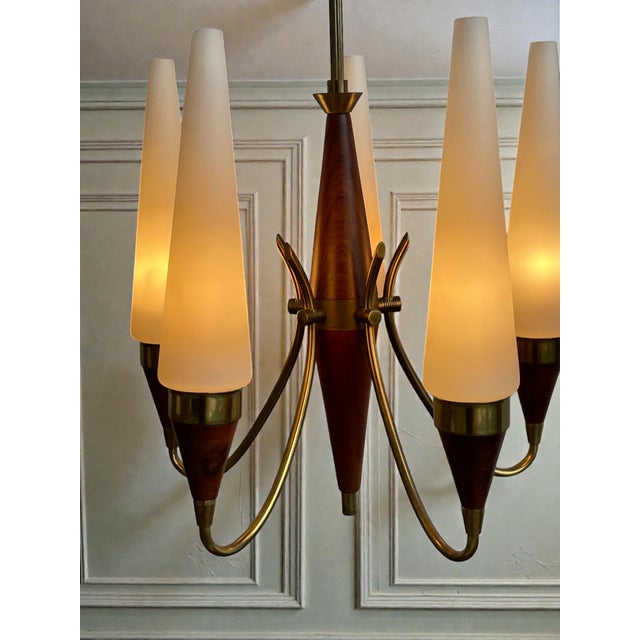 1960s Danish Modern Teak and Brass Chandelier by Bent Karlby for Lyfa, Denmark, 1960s For Sale - Image 5 of 13
