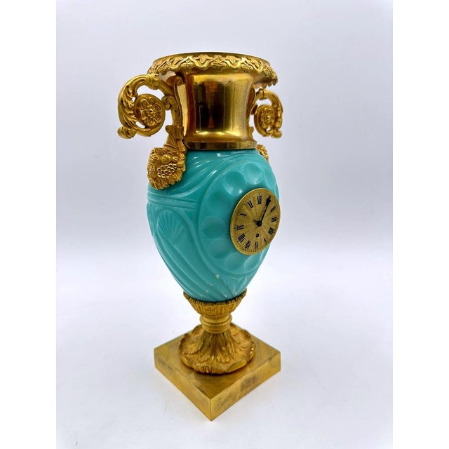 Bulbous Vase Clock in Aqua Green Opaline For Sale - Image 5 of 10