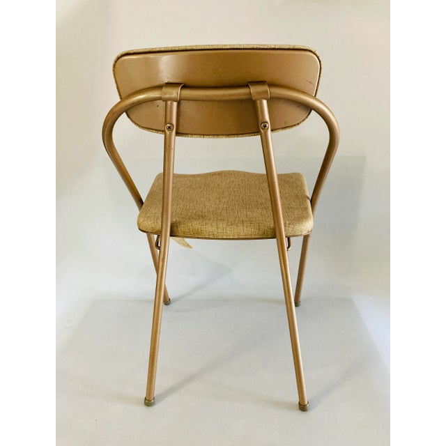 Plastic Midcentury Folding Chair With Vinyl Seating Champagne Color. For Sale - Image 7 of 10
