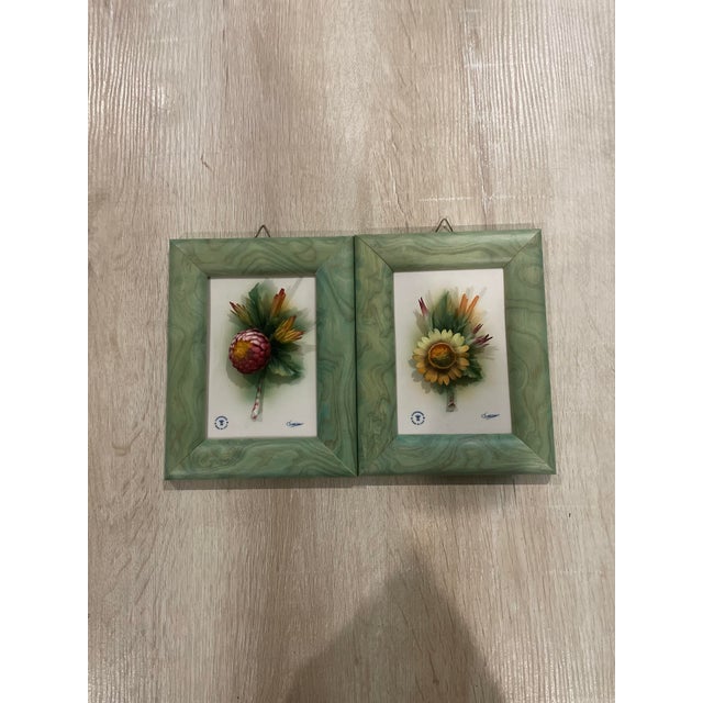 1950s Framed Capodimonte Porcelain Flowers- Set of 2 For Sale - Image 6 of 6