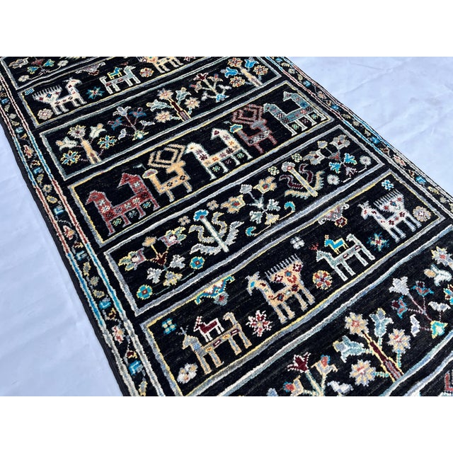 Textile Hand-Knotted Persian Bakhtiari Runner on Black, 2'7" X 11'6" For Sale - Image 7 of 12