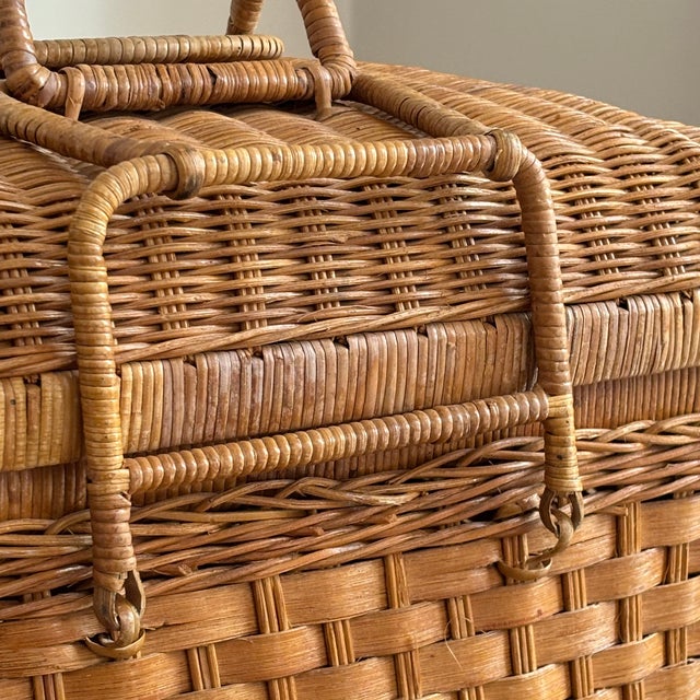 Wood Mid-20th Century Vintage Natural Woven Wicker Utility Basket For Sale - Image 7 of 12