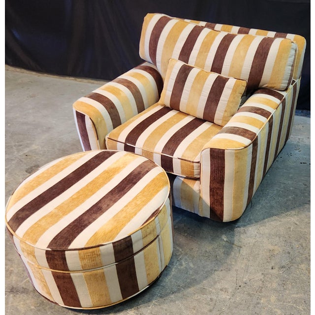 Striped Club Chair and Matching Ottoman For Sale - Image 4 of 9