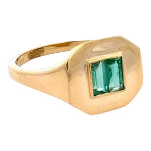 Enticing Emerald 14k Solid Gold Signet Ring Size 7