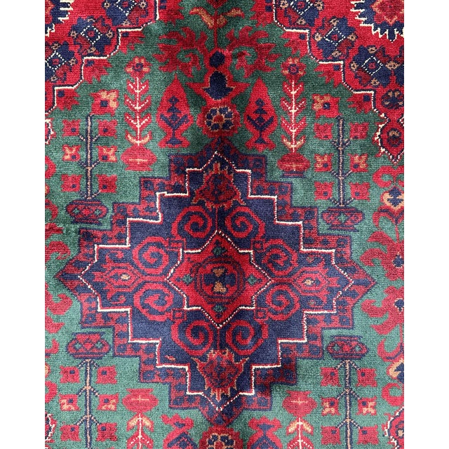 Textile Afghan Turkmen Ersari Filpai Hand-Knotted Wool Rug, Green Field, 9'10" X 6'7" For Sale - Image 7 of 12