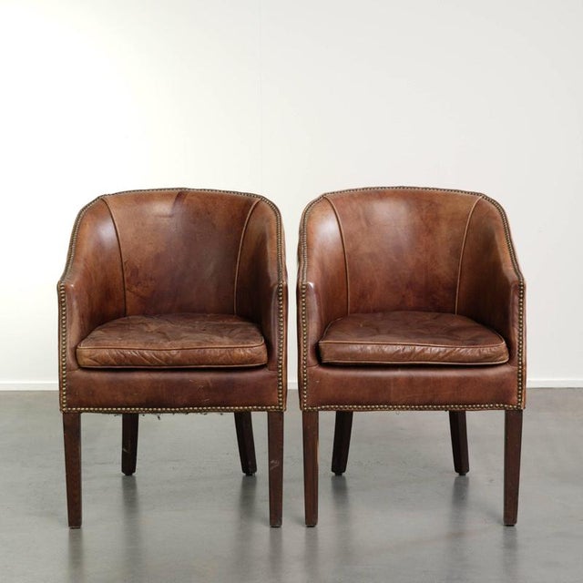 English Cognac Cowhide Leather Occasional Chairs, Set of 2 For Sale - Image 14 of 14