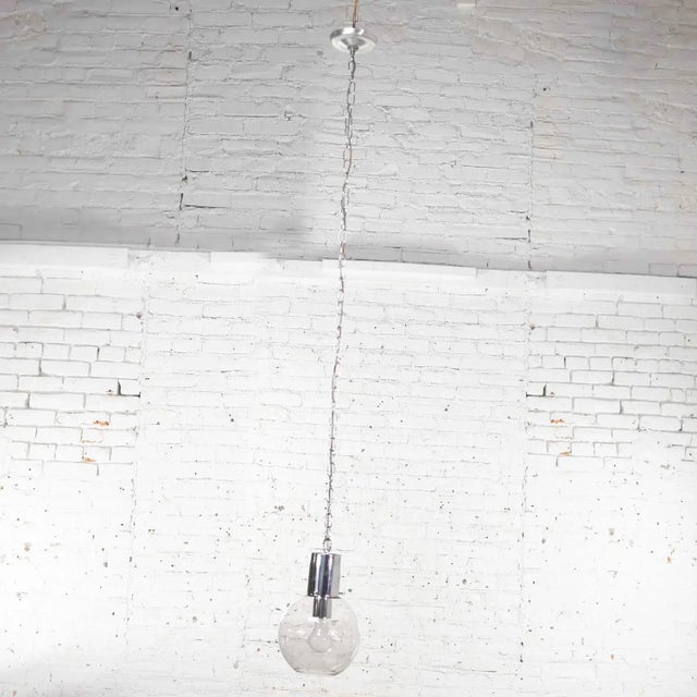 Mid 20th Century Mid Century Modern Pendant Light Chrome & Smoked Glass Open Globe Chrome Chain For Sale - Image 4 of 13