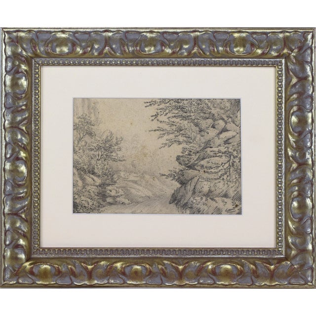 Silver 19th Century English Graphite Landscape Drawing of a River Gorge With Trees For Sale - Image 8 of 8