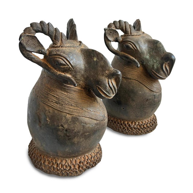 Early 20th Century Antique Bronze Benin African Ram Head Sculpture For Sale - Image 5 of 10