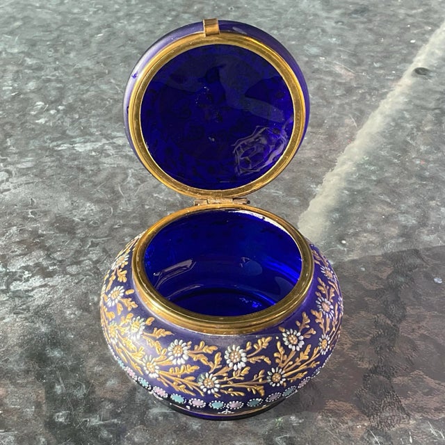 A stunning antique Bohemian enameled art glass hinged lid jewelry casket - table box by renowned luxury glass maker Moser....