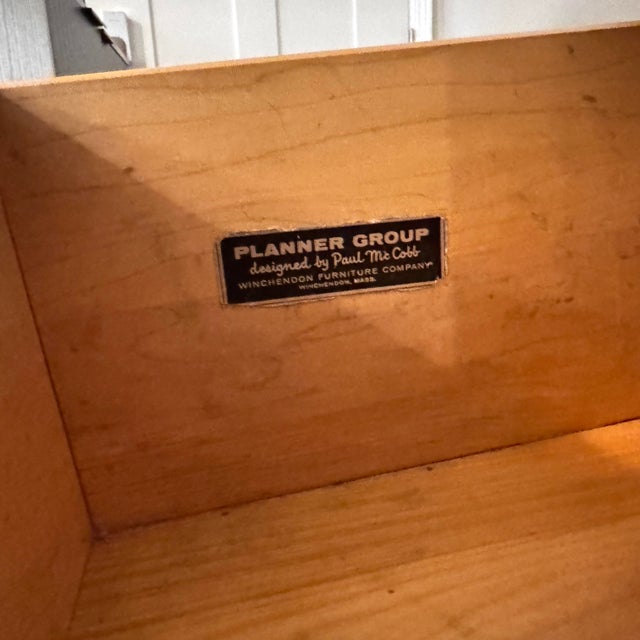 1950s Mid Century Modern Paul McCobb Writing Desk With Custom Glass Top and Original Chair- 3 Pieces For Sale - Image 5 of 11