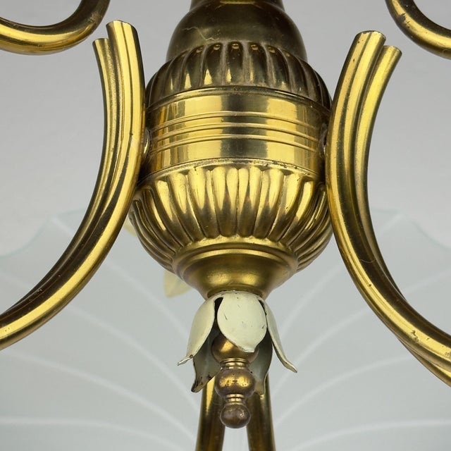 Antique Brass and Glass Chandelier in the style of Pietro Chiesa for Fontana Arte, Italy, 1930s For Sale - Image 18 of 18