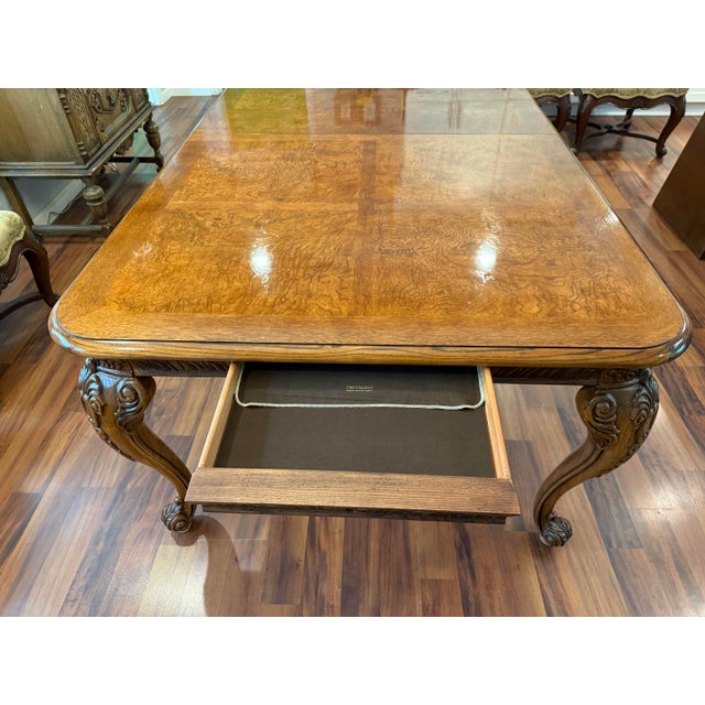 Late 20th Century Henredon Italian Baroque Carved Oak and Burl Wood Extension Dining Table For Sale - Image 10 of 12
