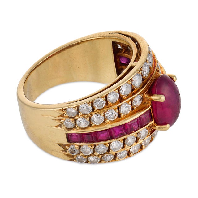 Vintage Ruby Diamond 14k Yellow Gold Ring, Size 4.75 For Sale - Image 4 of 6