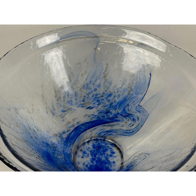 Large Vintage Conical Blue Glass Centerpiece Bowl, 1980s For Sale - Image 11 of 15