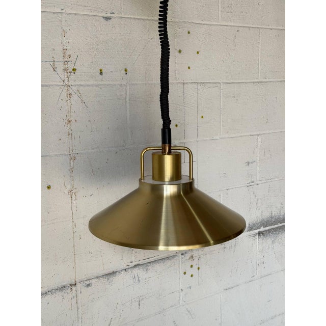 Mid-Century Modern 1970s Mid-Century Modern Lyskær Belysning Golden Brass Pendant Light Fixture Danish Ceiling Lamp Danish For Sale - Image 3 of 12