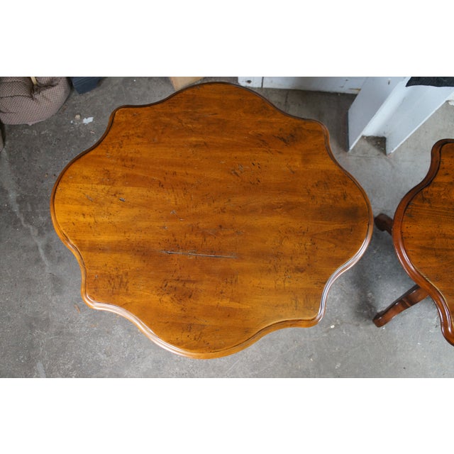 2 Vintage Henredon French Louis Philippe Style Walnut Pedestal Side Tables For Sale - Image 11 of 12