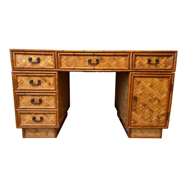 Mid 20th Century British Colonial Style Faux Bamboo and Reed Desk For Sale