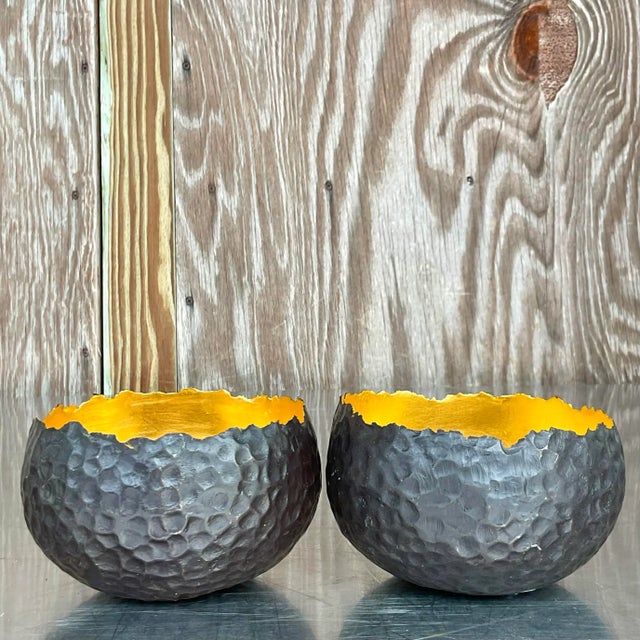 Contemporary Vintage Contemporary Alexander Lamont Hammered Raw Edge Bronze Bowls - a Pair For Sale - Image 3 of 9