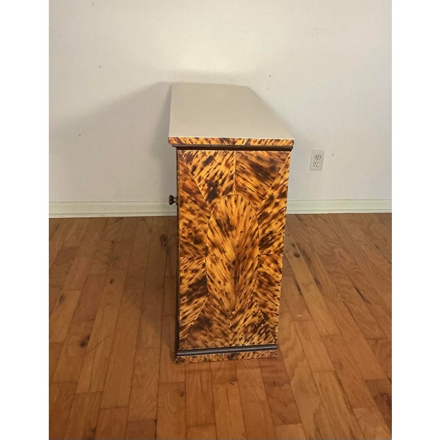 Mid-Century Modern Small Faux Tortoiseshell Veneer Mid -Century Modern Grilled Cabinet Storage, 70s For Sale - Image 3 of 12
