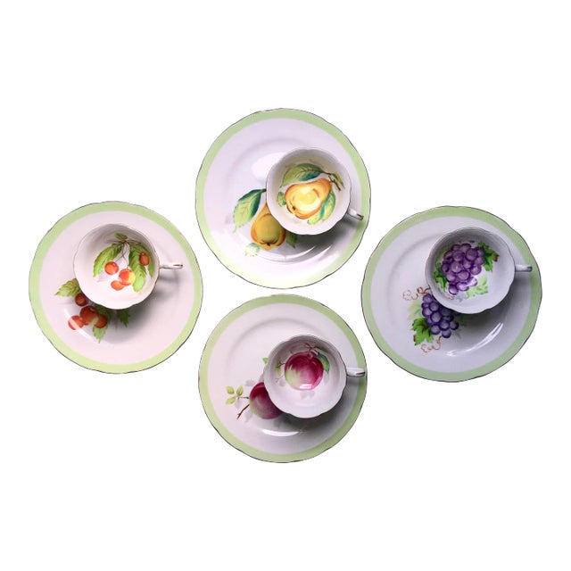 Vintage Fruit Patterned Snack Plates and Cups Set- 8 Pieces For Sale