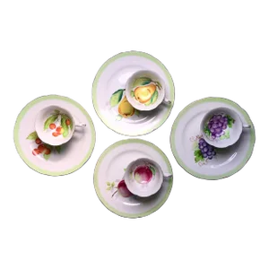Vintage Fruit Patterned Snack Plates and Cups Set- 8 Pieces