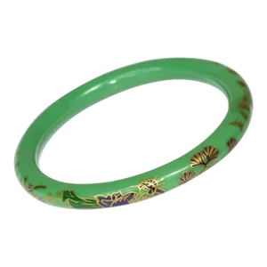 French Art Deco Green Celluloid Bracelet Bangle With Asian-Inspired Design