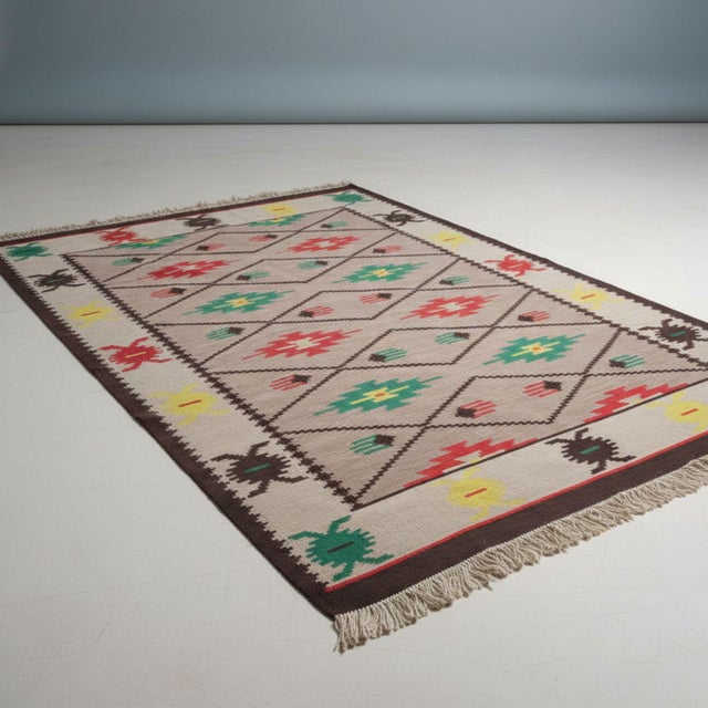 Mid-Century Modern Brussels Style Geometric Kelim Rug, 1960s For Sale - Image 3 of 7