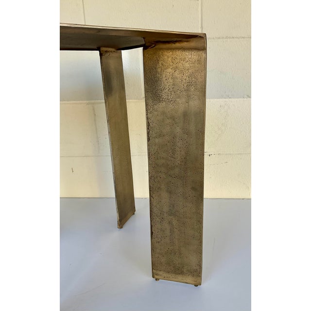 Modern Brutalist Style Indoor Outdoor Brass Square Reade Accent Table For Sale - Image 4 of 4