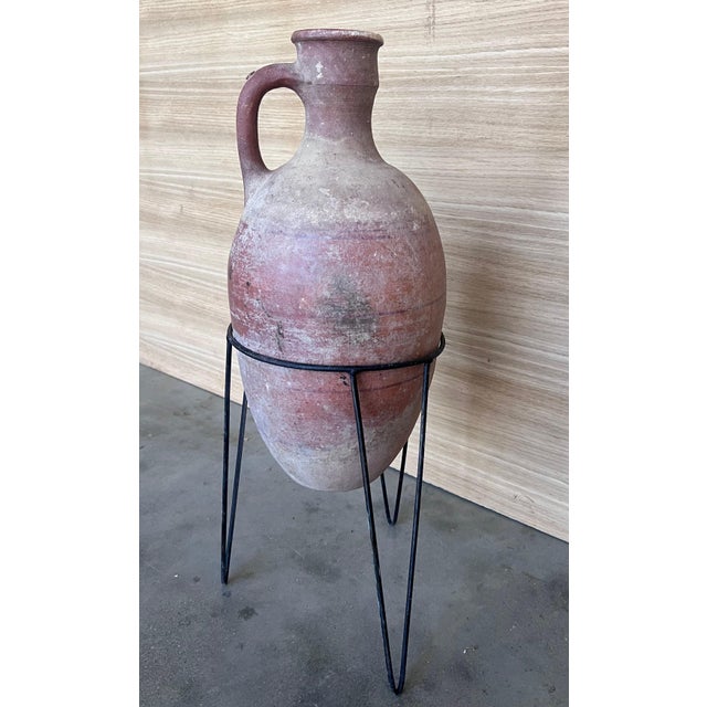 1890 Terracotta Amphora Vase or Jar with handle with metal support For Sale - Image 12 of 18