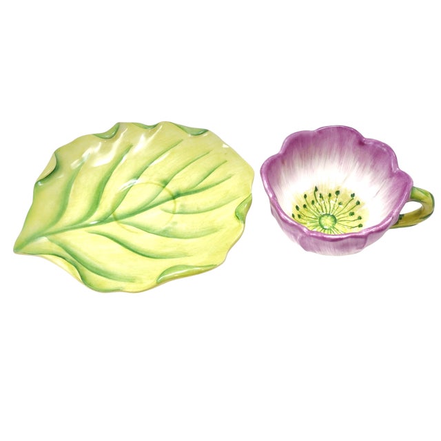 Shabby Chic Vietri Italian Water Garden Cup & Saucer For Sale - Image 3 of 4