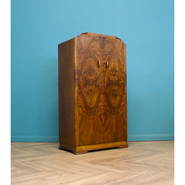 Vintage Art Deco Burr Walnut Compact Wardrobe, 1930s For Sale - Image 10 of 10