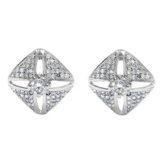 .925 Sterling Silver 1.0 Cttw Diamond Studded Rhombus Stud Earrings, A Pair (H-I Color, I2-I3 Clarity) For Sale