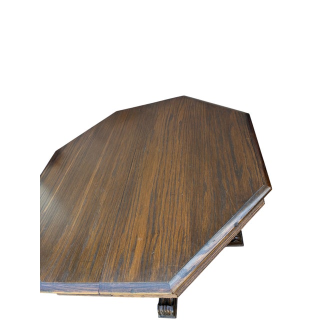 Wood 1980s Ethan Allan Charter Oak Jacobean Dining Room Pedestal Table For Sale - Image 7 of 14