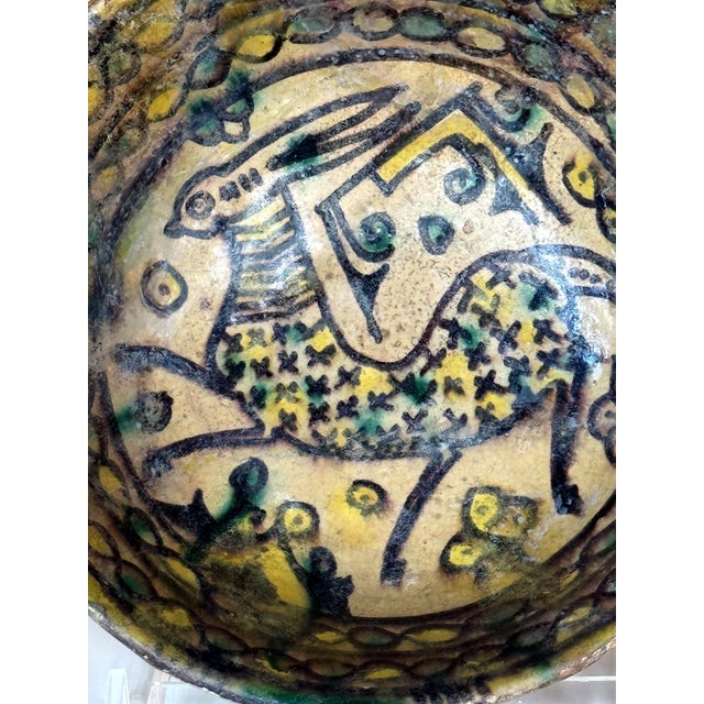 Islamic Buff Ware Slip Paint Ceramic Bowl with Animate Design Nishapur For Sale - Image 11 of 16