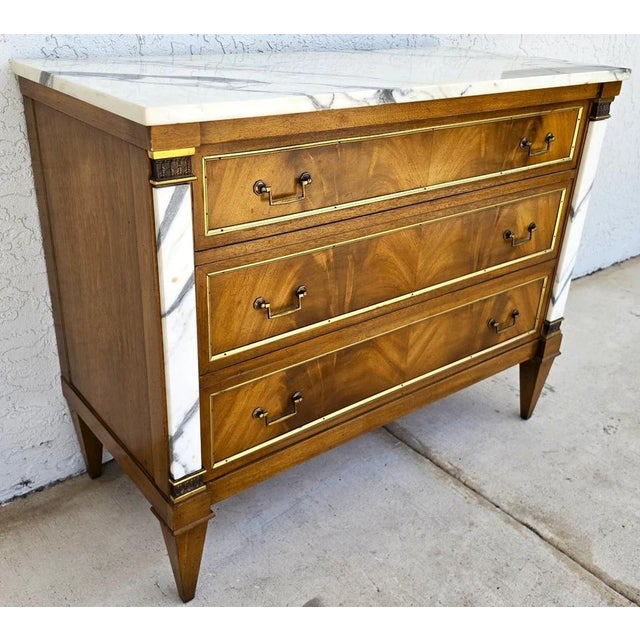 Maison Jansen Mid Century Louis XVI Maison Jansen Style Marble Top Commode Dresser Sideboard For Sale - Image 4 of 15