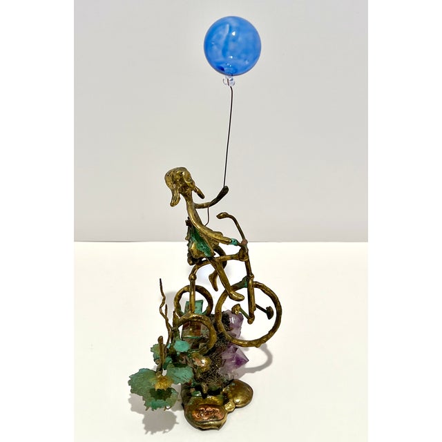 Sculpture Materials 1970s Girl on Bike With Balloon and Amethyst - Mixed Media Sculpture For Sale - Image 7 of 10