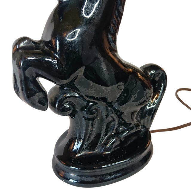 Vintage Rearing Stallion Horse Table Lamp Black Ceramic Equestrian Mid-Century Modern For Sale - Image 9 of 18