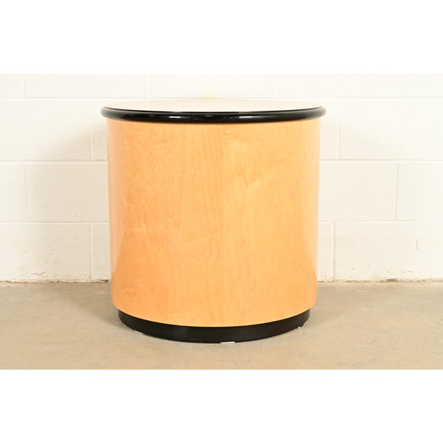 Milo Baughman Style Birdseye Maple Drum Side Table by Henredon For Sale - Image 11 of 12