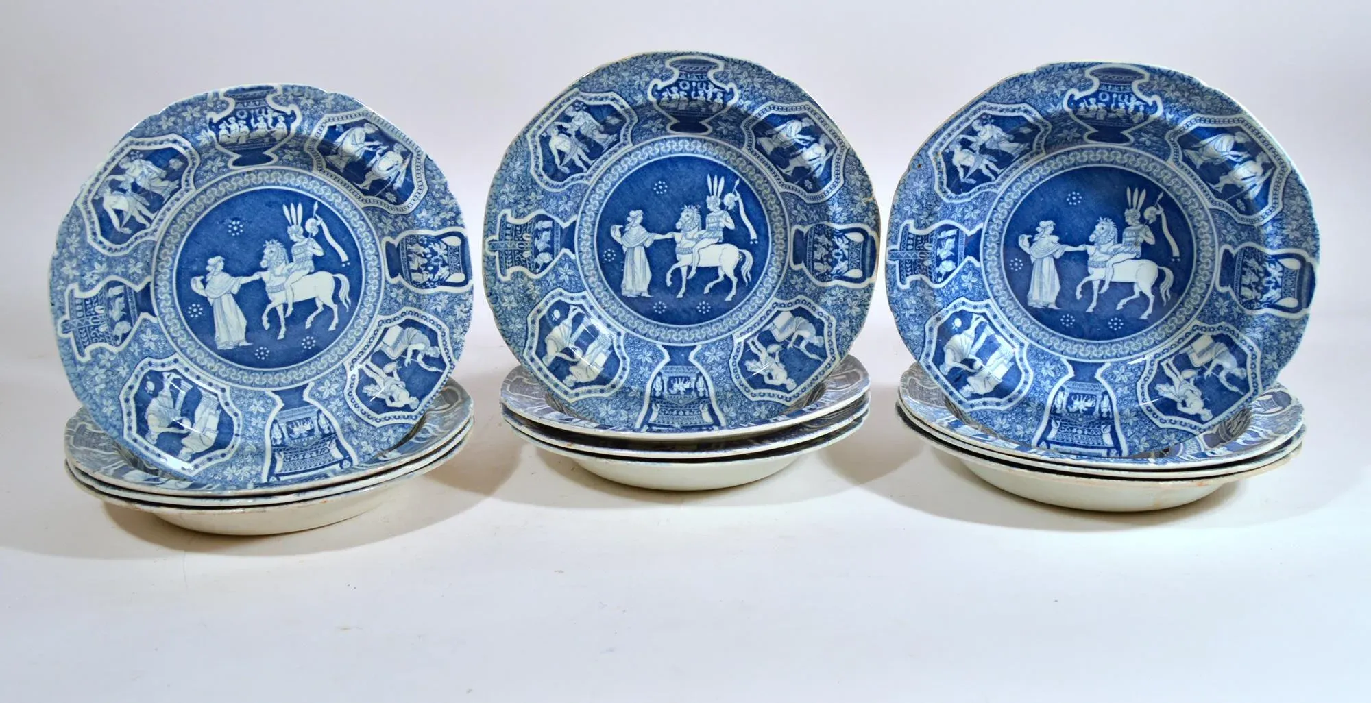 Spacca Neapolis／ヴィンテージプリント／スフォデラート／ブルー Spode Neo-Classical Greek Pattern Blue Soup Plates-Set of Ten