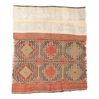 Vintage Decorative Embroidered Kilim Rug - 4`5″ X 4`7″ For Sale