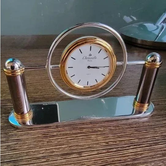 Art Deco style Desk or Table clock by Christofle Paris. Made in France. Swiss Quartz Movement. Encased in a beautifully...