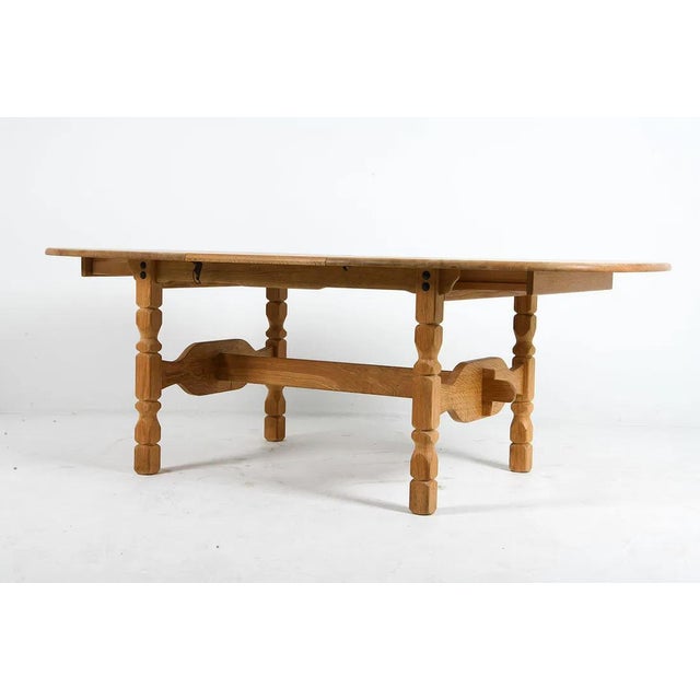 1960s 1960s Danish Modern Solid Oak Dining Table W Leaf For Sale - Image 5 of 9