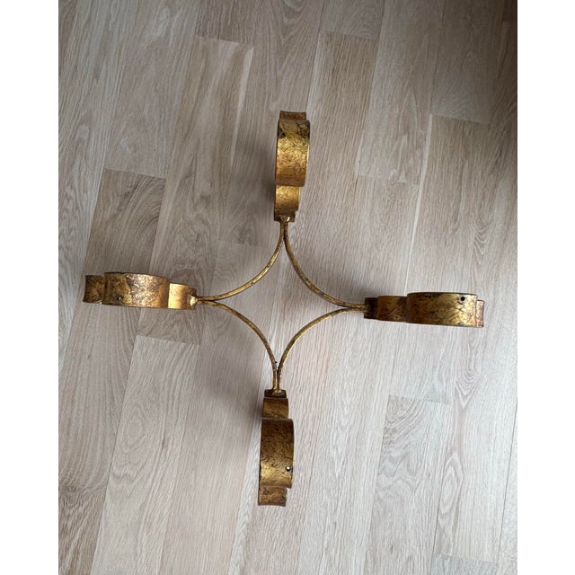 Gold Stunning Pair of Sculptural Wrought Iron Scroll Table/Ottoman Bases With Gilt Finish Circa 1960s For Sale - Image 8 of 8