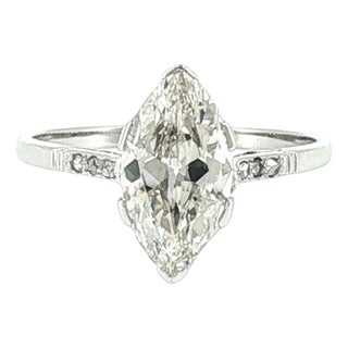1920's Platinum 1.77ct Marquise Diamond With 6 Rose Cut Side Diamonds For Sale