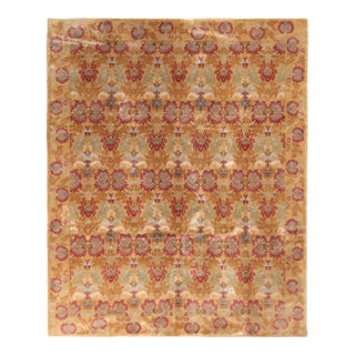 European-Style Floral Rug Gold Red Wool and Silk Rug by Rug & Kilim For Sale