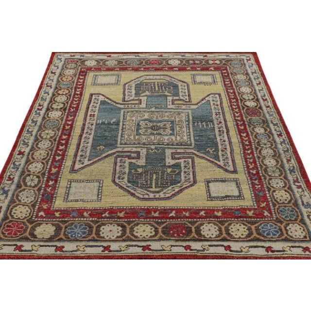 Rug & Kilim Rug & Kilim’s Kazak Style Rug in Beige and Blue With Geometric Medallion For Sale - Image 4 of 7