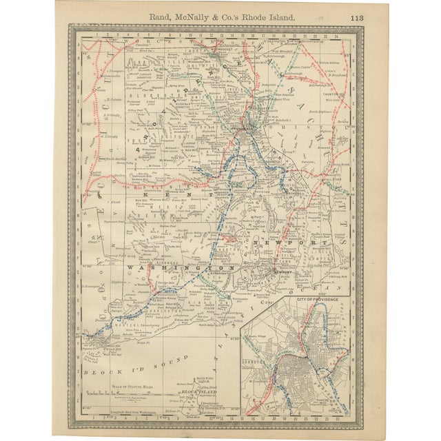 Antique Rhode Island Map by Rand McNally, 1888 For Sale